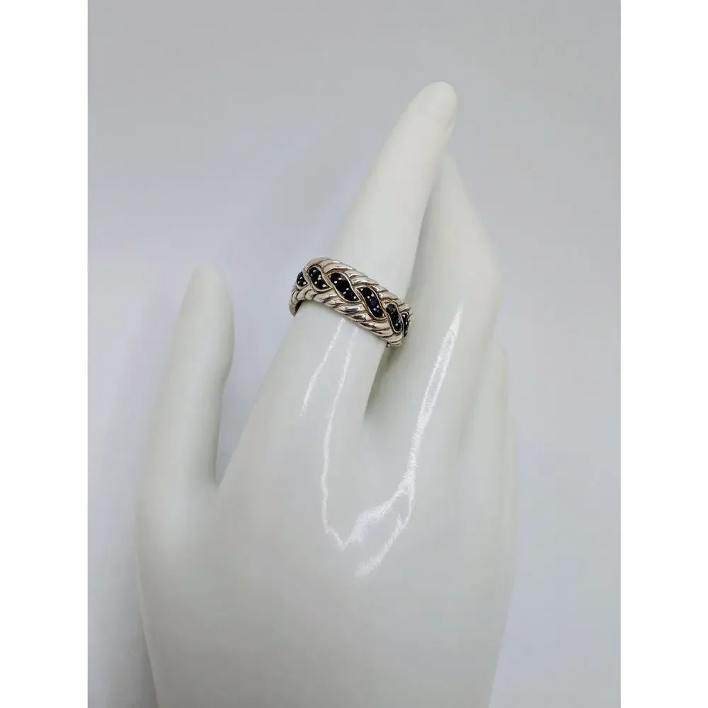 John Hardy Sterling Silver and Black Sapphire Surf Ring Size 8